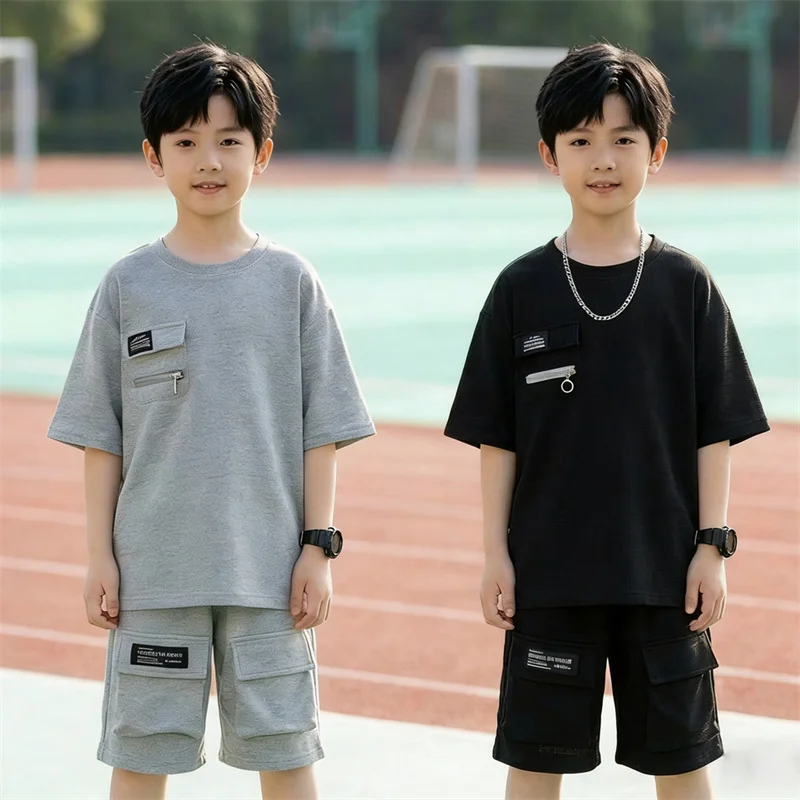 Boys Short-sleeve Sets Summer Children Clothing Suits Teenager Sports T-shirts Shorts 2Pcs Outfits Big Kids Fashion Sets 5-14Y