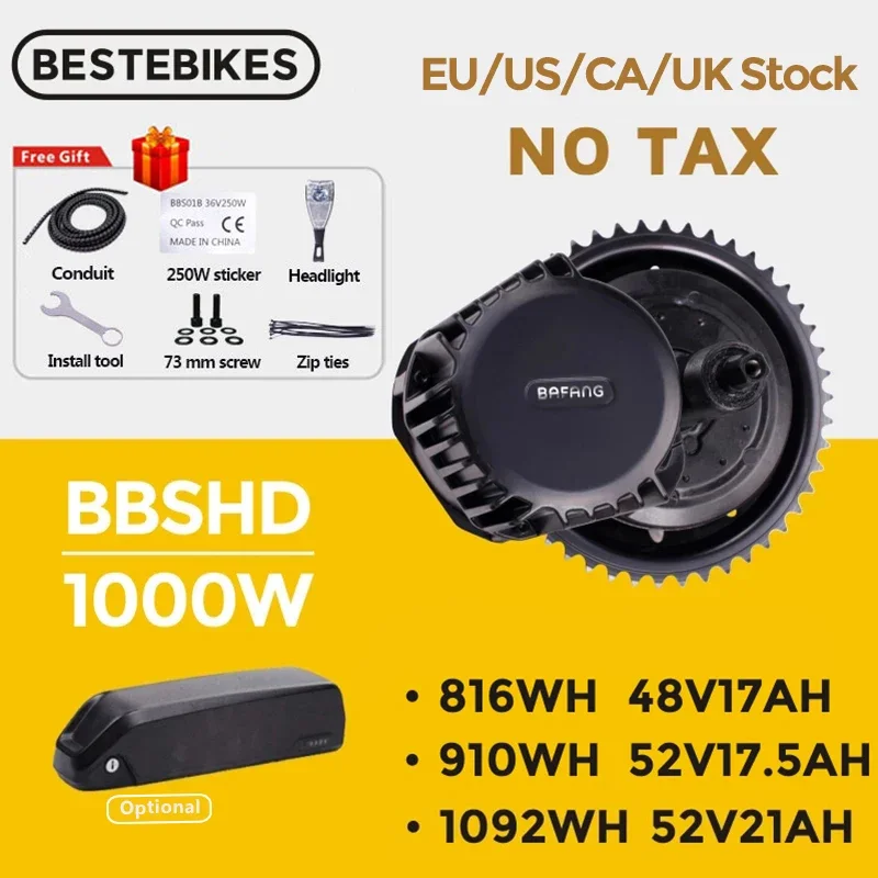 Bafang Motor BBSHD BBS03 48V 52V 1000W Mid Drive Motor Ebike Electric Motor eBike Conversion Kit BBS03 52V17.5AH 20AH Battery