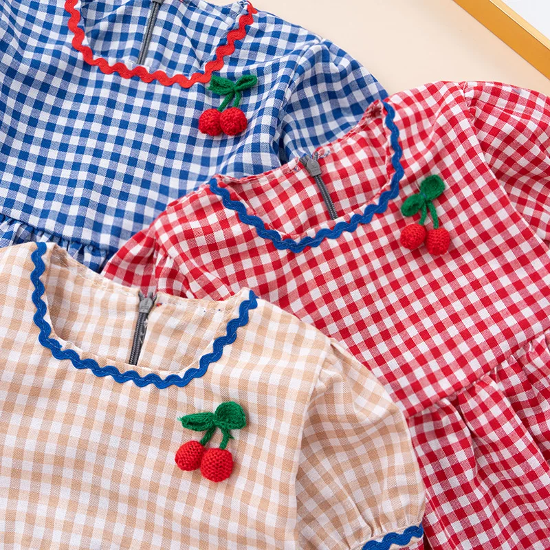 Girls Dress 2026 Summer New Childrens Mid-Length Princess Dress Baby Fresh Cute Short Sleeve Summer Plaid Dress