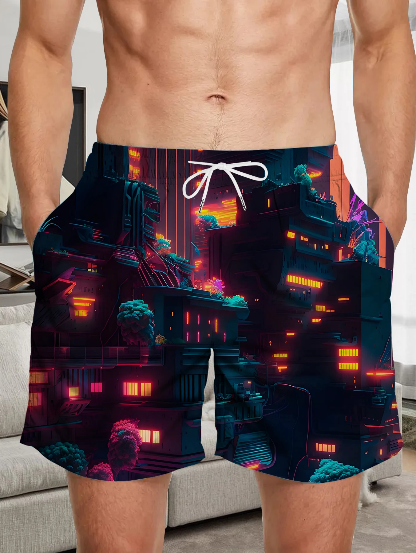 

Casual Lounge Beach Shorts Men Full Digital Print Skin-friendly Polyester Trunks