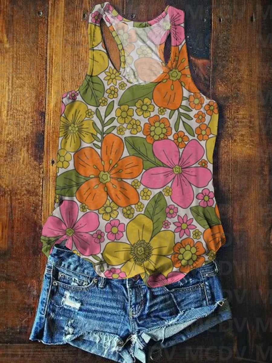 Damesjack Met Vintage Print En Losse Casual Topjas Zomer Sexy Tanktop