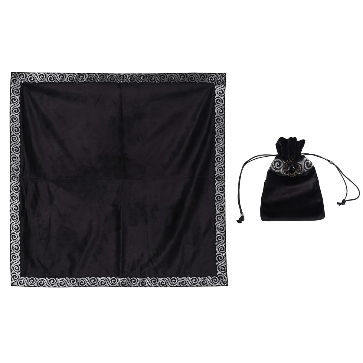 Tarot Cards Table Cloth Altar Tablecloth Velvet Divination Wicca Tapestry Tablecloth with Tarot Pouch (Black)