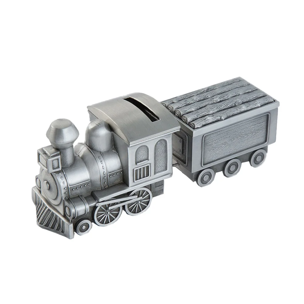 1 個の電車の形をした貯金箱クリエイティブなお金入れ子供の日のギフトホームデスクトップ装飾品コイン収納瓶グレー
