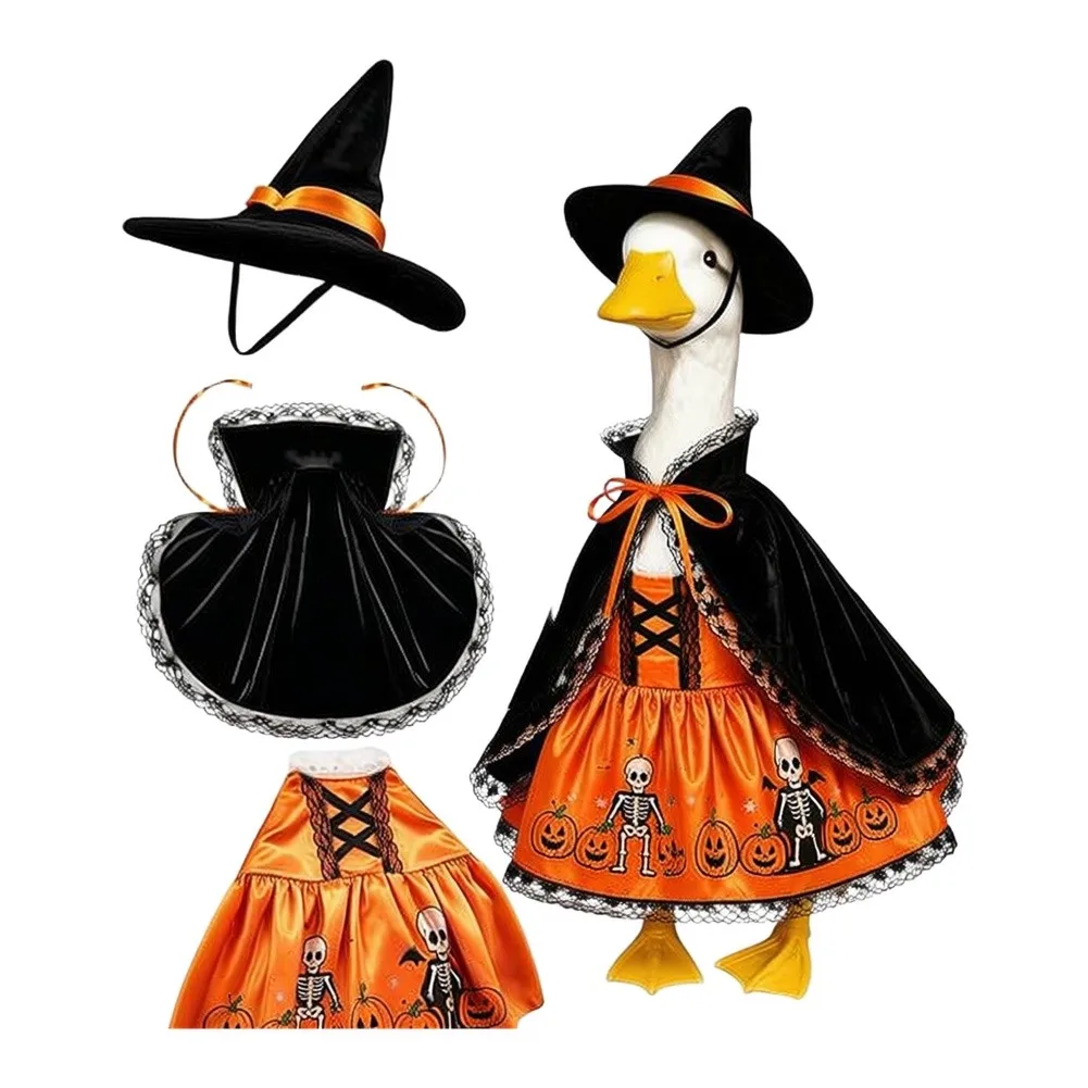 3pcs Stylish Halloween Statue Dress Up Kit Pumpkin Skirt Matching Hat Set For Porch Figurine Outdoor Lawn Festival Embellishment