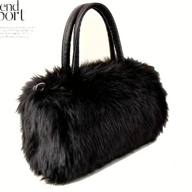 Minimalist Fluffy Plush Shoulder Bag Solid Color Top Handle Satchel Bag All-Match Women's Crossbody Bag Purses with Strap