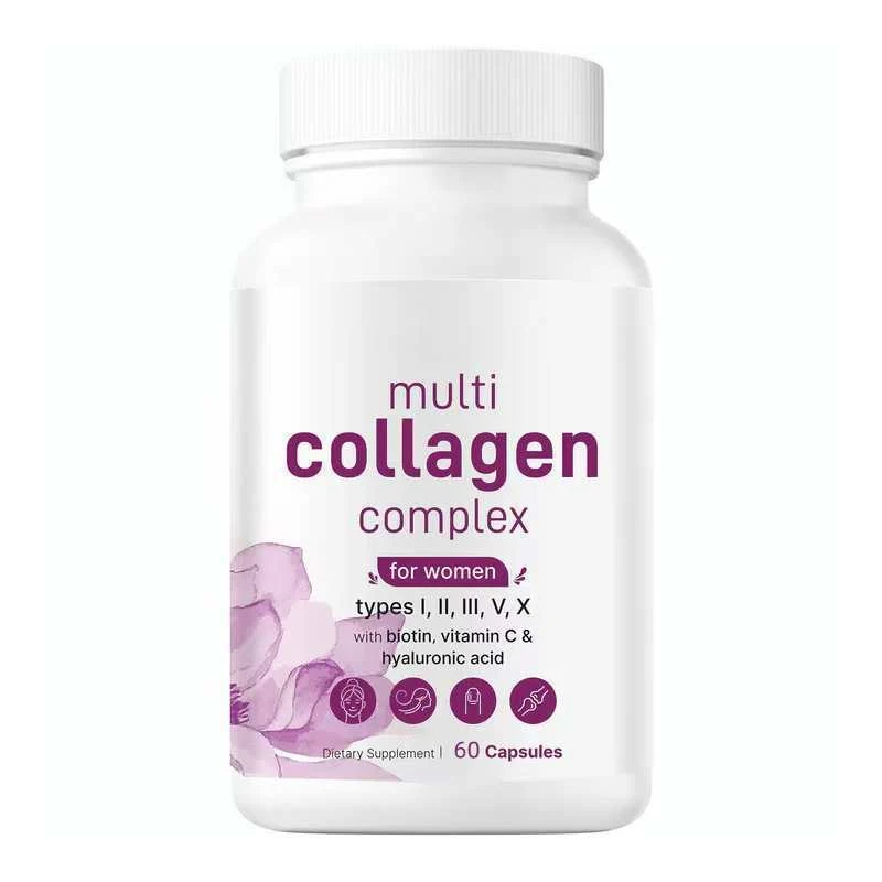 

Hydrolyzed Multi Collagen Peptide Protein Capsules - I, II, III, Type V Containing Biotin, Vitamin C, Hyaluronic Acid