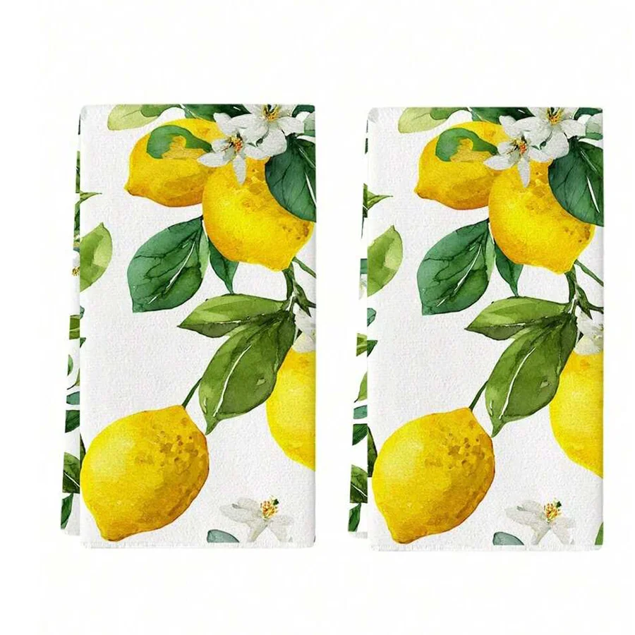 2Pcs, Yellow Lemon Kitchen Towels, 40Cm*60Cm Towel Set, Best Kitchen Towels, Super Absorbent Soft Cleaning Cloth, Cooking and Baking Tea Towels, Hand Towels, Cleaning Cloths, Dishcloths, Kitchen Decor, Living Room Decorations, Kitchen Essentials, Home Essentials