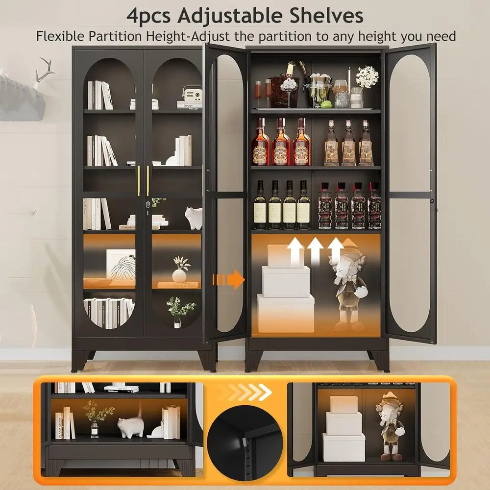 71" H Locking Display Cabinet with Glass Door, Metal Curio Cabiwith 4 Adjustable Shelves, Tall Liquor Cabinet Display Case or Li - view 4