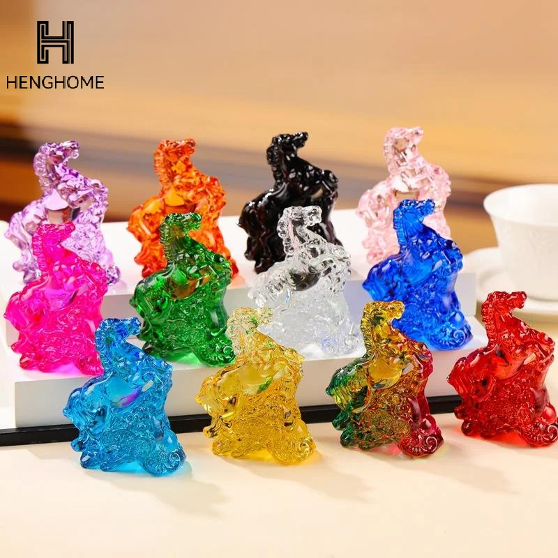 2026 Zodiac Horse Statue Feng Shui Collection Crystal Light Luxury Horse Sun Catcher Ornament Home Desktop Decoration