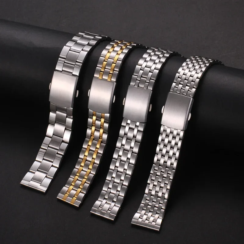 Stainless Steel Strap Metal Watch Band 18/20/22mm for Seiko for Omega Folding Buckle Universal Smartwatch Bracelet Replacement