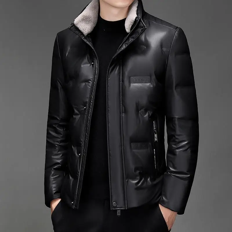 Chaquetas de plumón de ganso para hombre, Abrigo acolchado informal, cálido, con Cuello de piel, impermeable, Parkas gruesas, ropa de invierno, 2023