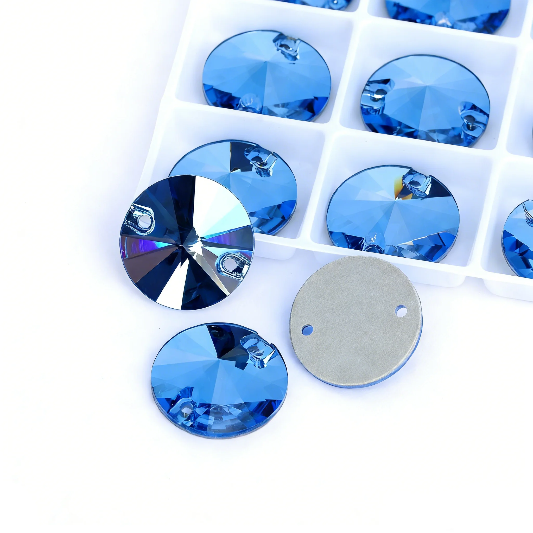 YANRUO 3200 Rivoli Aquamarine Rhinestones 8mm-18mm Crystal Gems for Stilettos DIY Sewing Accessories Gymnasticwear