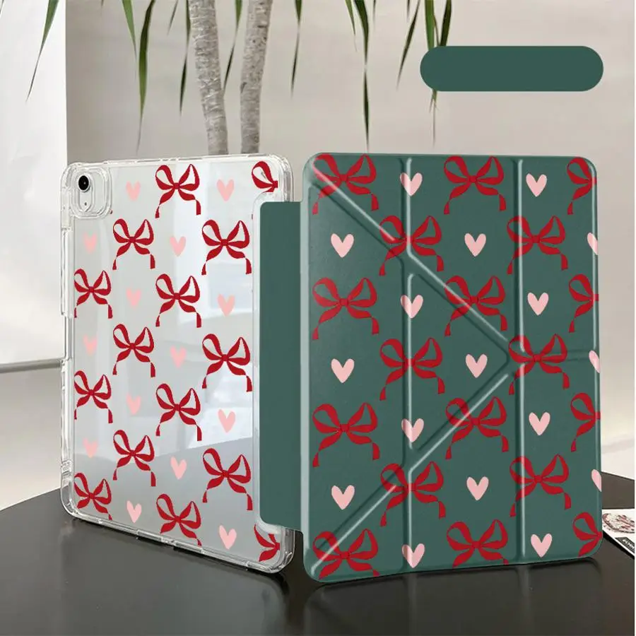 Tablet Case For iPad Pro 2025 Air 4 5 M3 M2 M4 11inch Mini 6 7 Pro 11th 10th 9th 8th 7th 12.9inch Holder Cover Y-Fold Red Bow