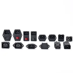 IEC320 C14 Electrical AC Socket 3 pin red LED 250V Rocker Switch 10A fuse male female inlet plug connector 2 pin socket mount