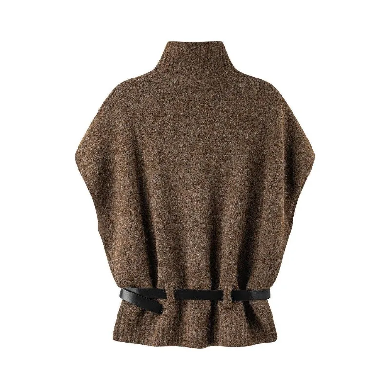 Top Coat Sweater Waistcoat Woman Spring Choker Sense of Design Overlapping Knitting New Comfortable Brief Minority Individuality