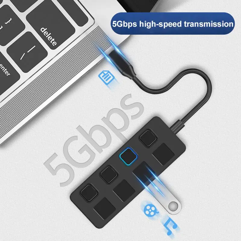 محول RYRA USB Hub 3.0 من النوع C عالي السرعة 5Gbps متعدد الخائن مع مفتاح لإكسسوارات الكمبيوتر المحمول