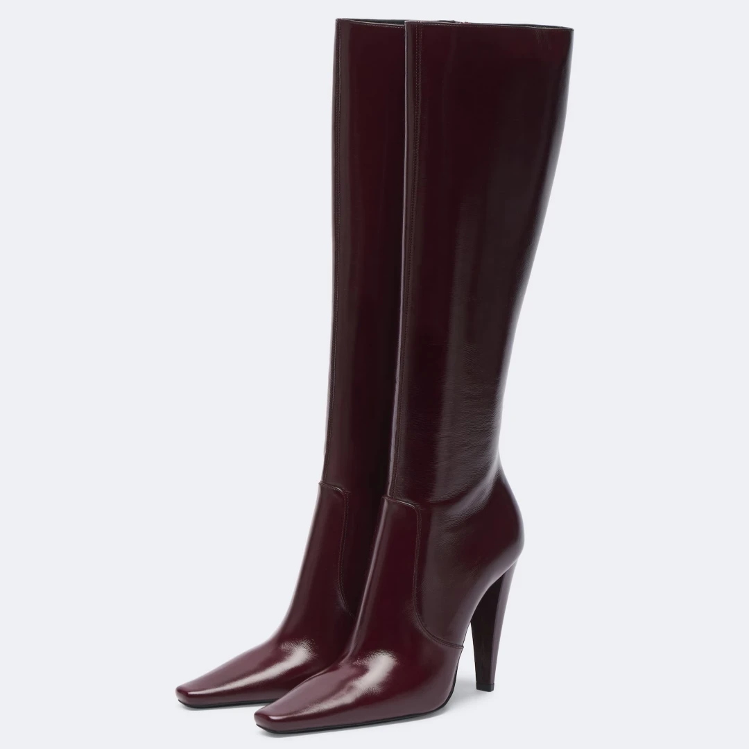 Women Pointed Knee High Tall Boots Cone Heel Side Zipper All Season Fashion Booties for Winter Daily Street Matching