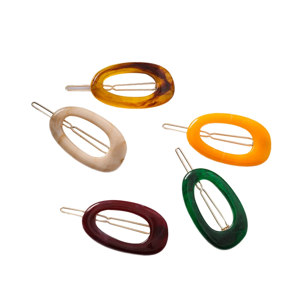 

5pcs Marble Hair Clips Hollow Oval Design Women Girls Random Color Acrylic Material Suitable Hairstyle Party Daily Life