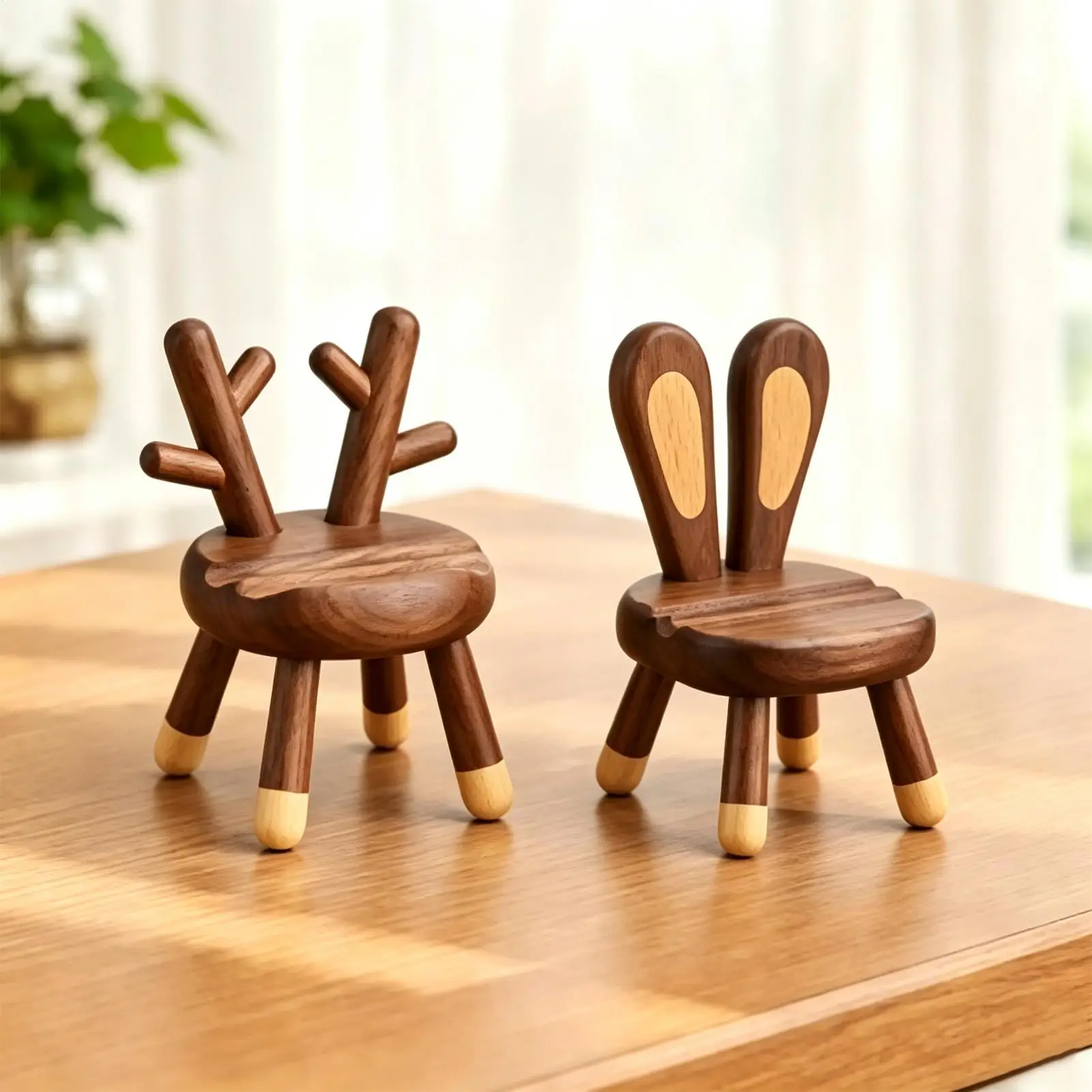 

Phone Holder For Desk Chair Shape Wooden Table Support Cell Phone Desk Stand With Animal Ears For Home Kitchen Bedroom Vanity