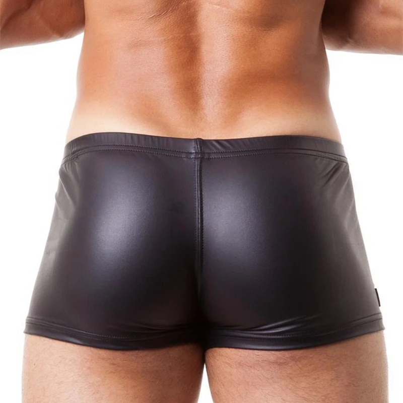 New 3 color Boxers Men Sexy Underwear Faux Leather Latex Boxer Shorts Elastic Stretchable Undershorts Erotic Panties Top Quality