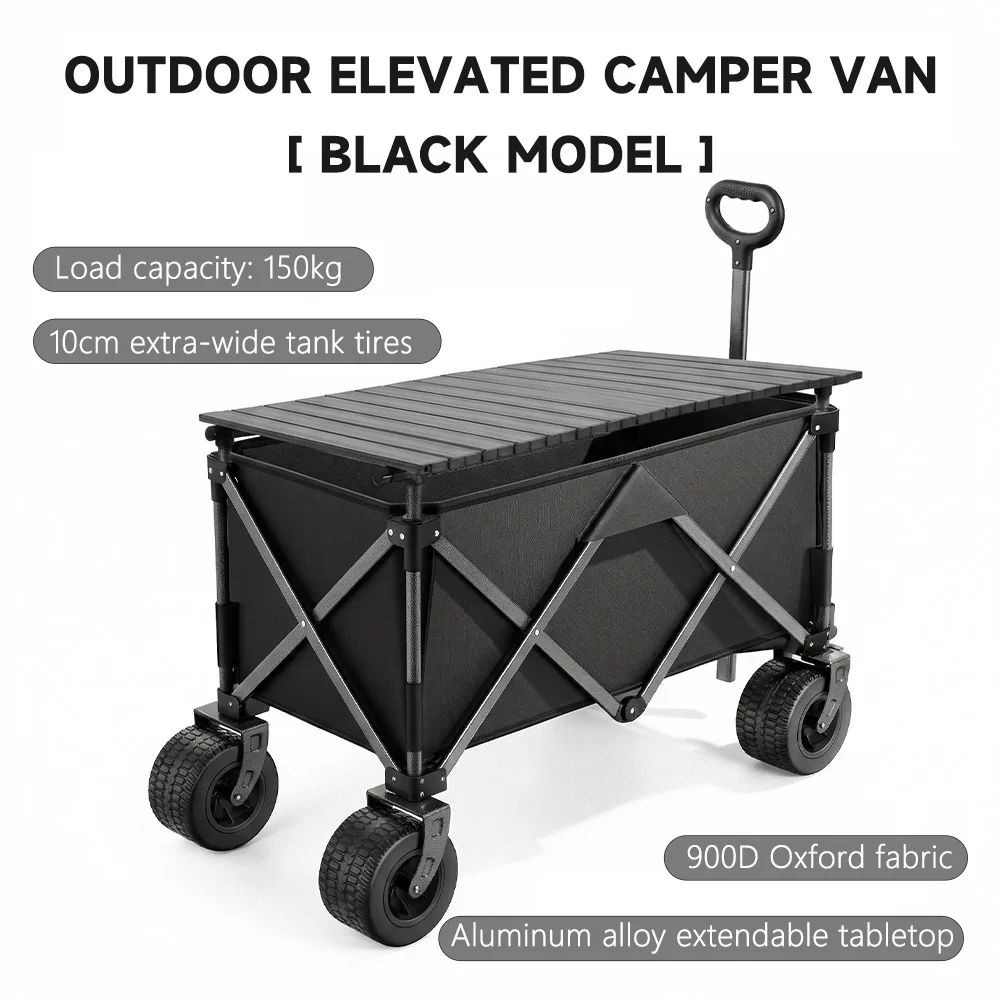 

Folding Collapsible Wagon Cart, Outdoor Park Beach Wagon with Table for Outdoor, Camping & Gardening, Durable Steel Frame