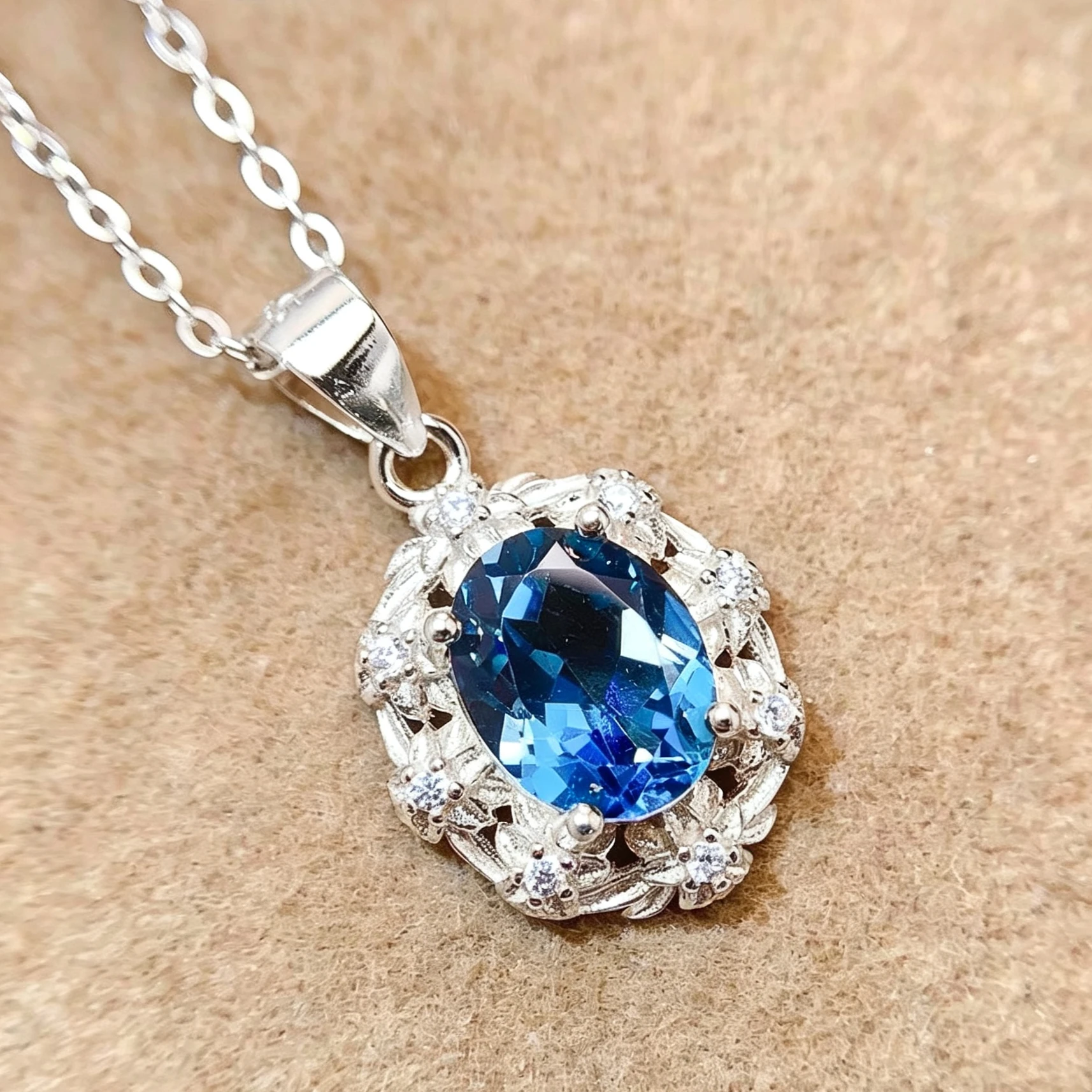 Classic London Blue Topaz Pendant 7mm*9mm 2ct Natural Topaz Necklace Pendant with Certificate 925 Silver Gemstone Jewelry