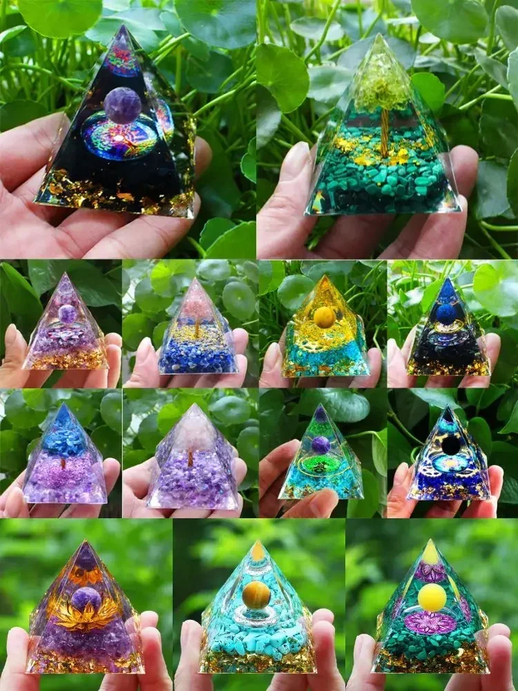 Crystals Stone Orgone Pyramid Energy Generator Natural Amethyst Peridot Reiki Chakra Meditation Tool Room Decor Christmas Gifts