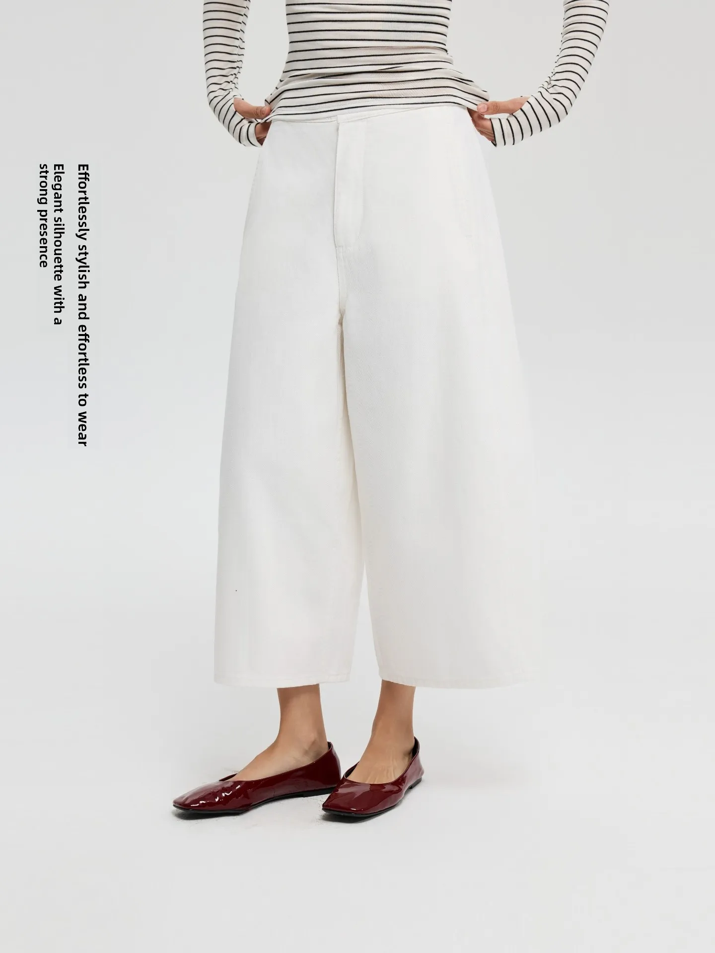 

Oneup Pure Cotton White Casual Wide Leg Jeans Women's Loose Straight Nine Points Spring Autumn Seasonal Comfortable Trousers