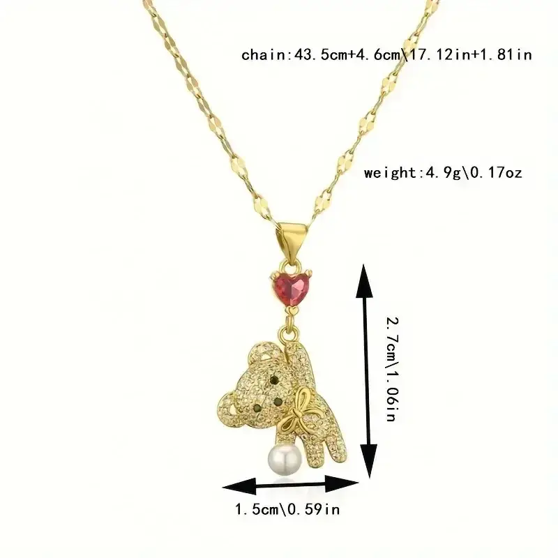 1 Piece Stainless Titanium Steel Chain Cute Bow Red Love Heart Balloon Bear Pendant Necklace Women's Romantic Jewelry Girls Gift - 5