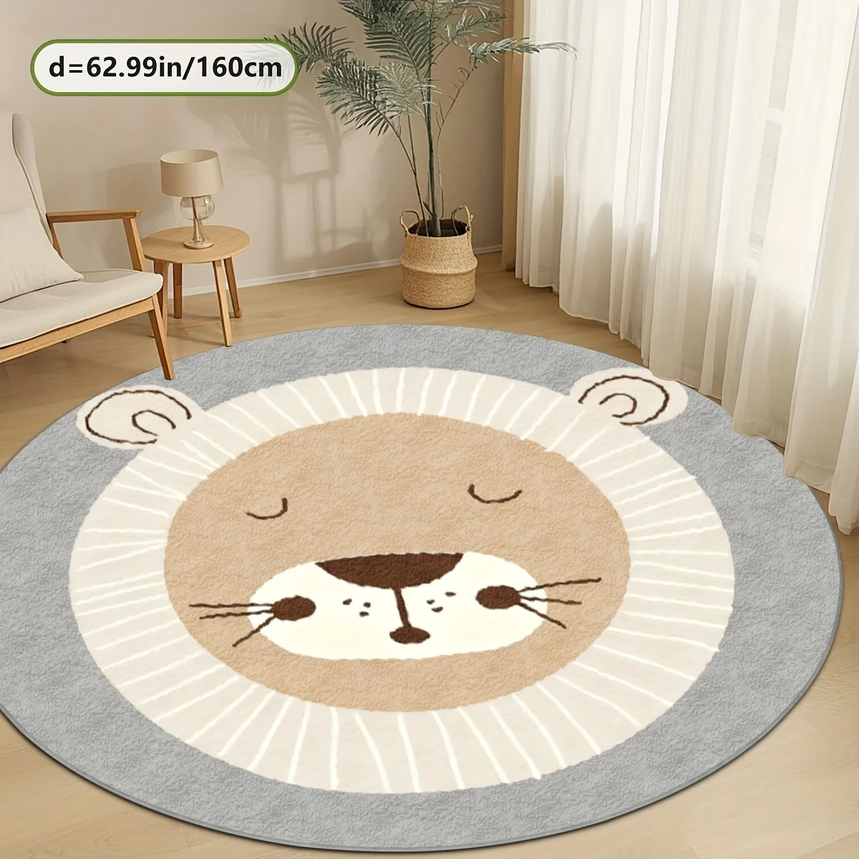 Premium Cute Lion Face Round Plush Rug Soft Fluffy Nursery Play Mat Area Carpet Washable for Baby Kids Toddler Room Decor