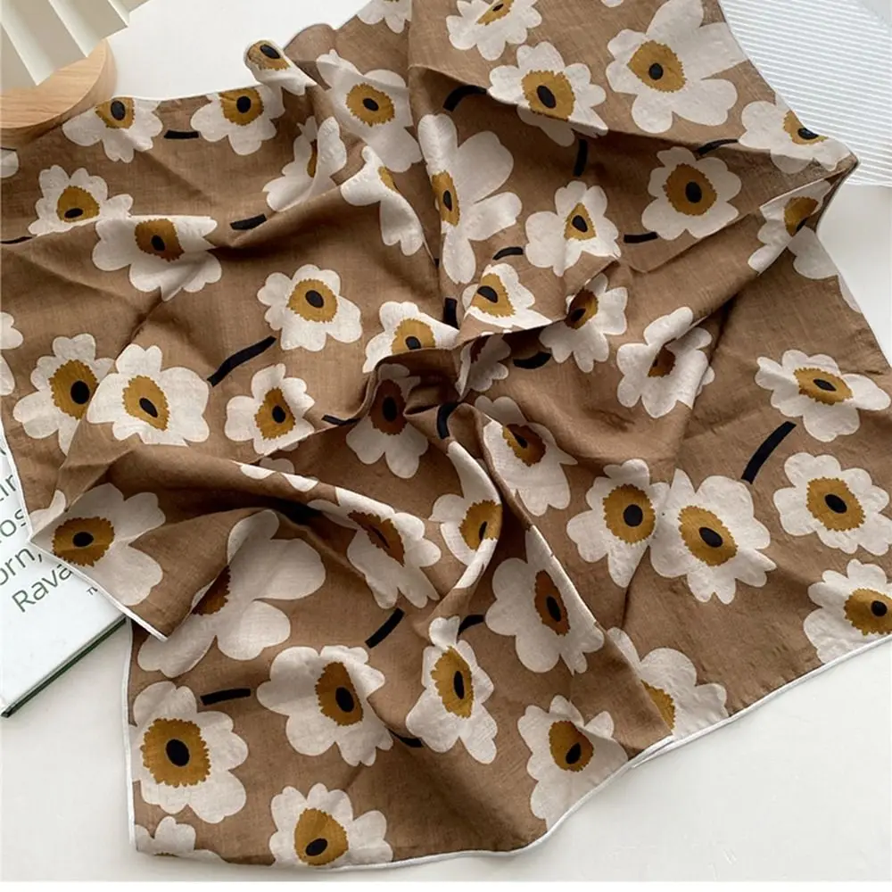 Diadema de flores, pañuelo cuadrado de lino y algodón, pañuelo para la cabeza, pañuelo Floral de estilo Pastoral, bufandas, pañuelo para el cuello, banda para el cabello para mujer