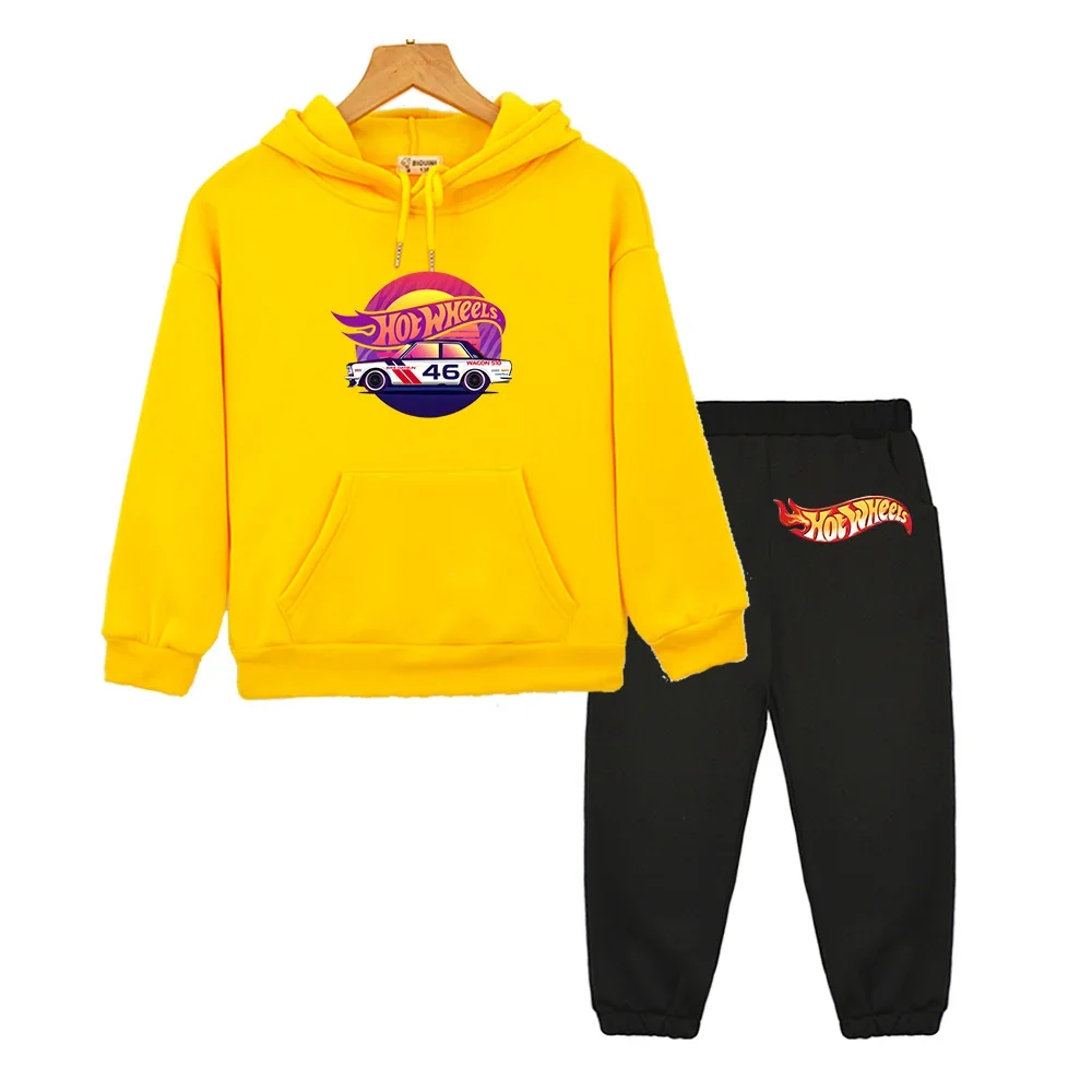 Hot Wheels-Anime Hoodies e Calças Set, Camisolas de carros esportivos, desenhos animados kawaii para meninos e meninas, pulôver de rua, roupas da moda