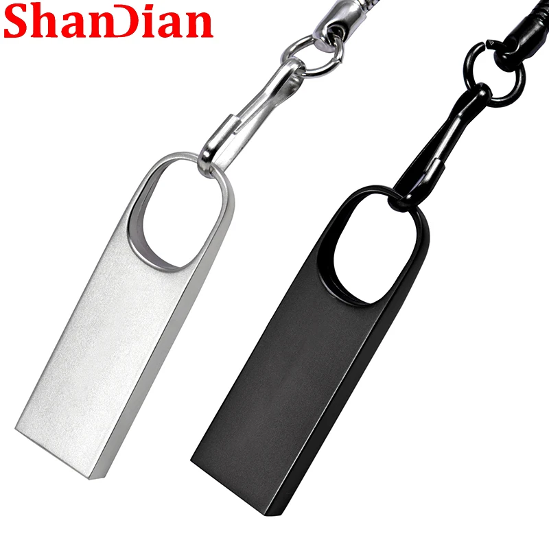 

SHANDIAN Black Metal USB Flash Drive 128GB Free Key Chain Memory Stick 64GB 100% Real Capacity Pen Drive 32GB 16GB Business Gift