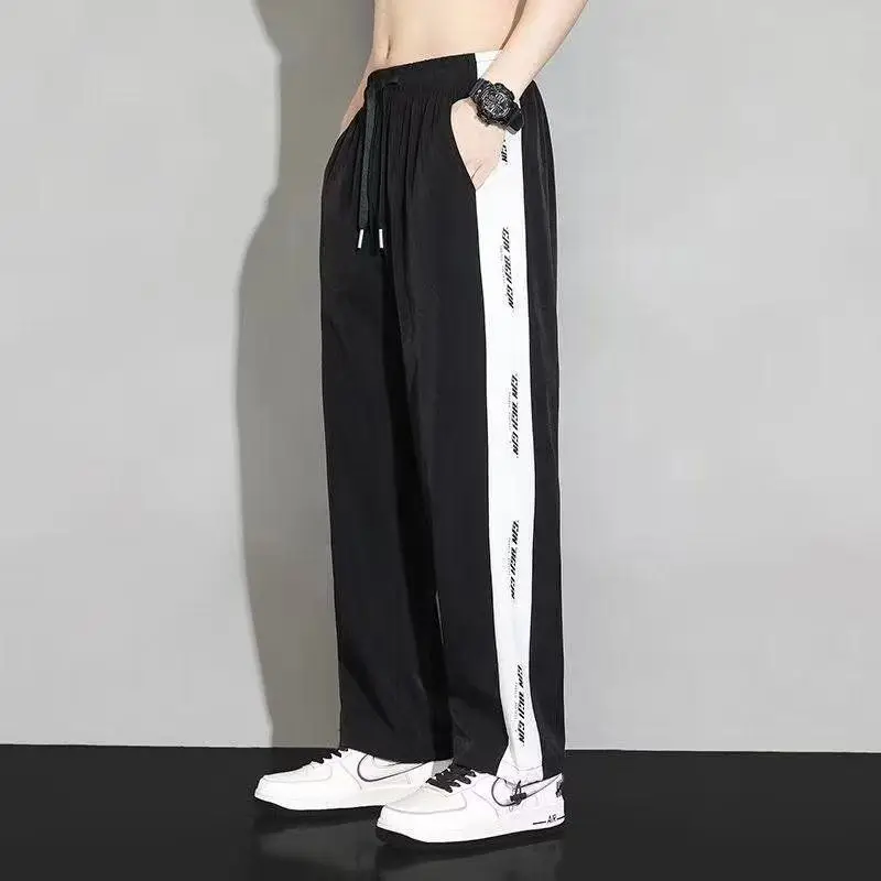 Spring Summer Men Casual Sweatpants Koreon Fashion Streetwear Male Elastic Waist Baggy Wide Leg Straight Thin Sports Trousers