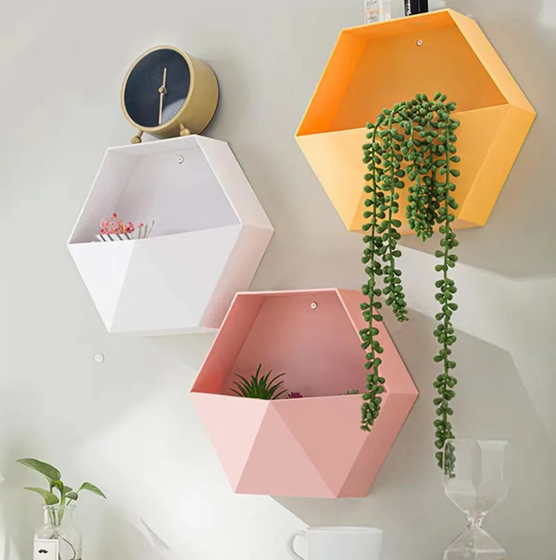 Solid Color Nordic Living Room wall-mounted Geometric Wall Decoration Bathroom Shelf  Decoration Hexagon Storage Rack