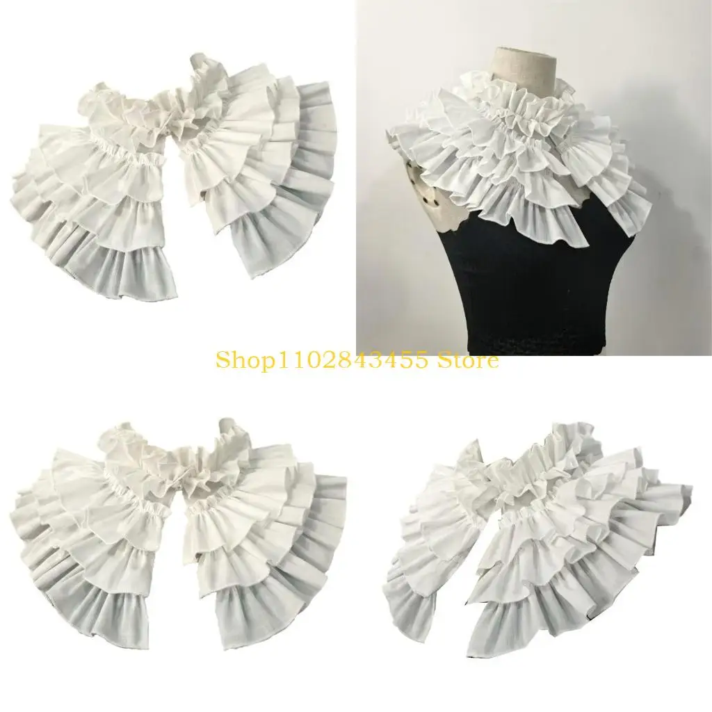 49mc-レディース-エレガント-ルネサンス-レイヤード-プリーツ-つけ襟-ビクトリア朝-フリル-ショール