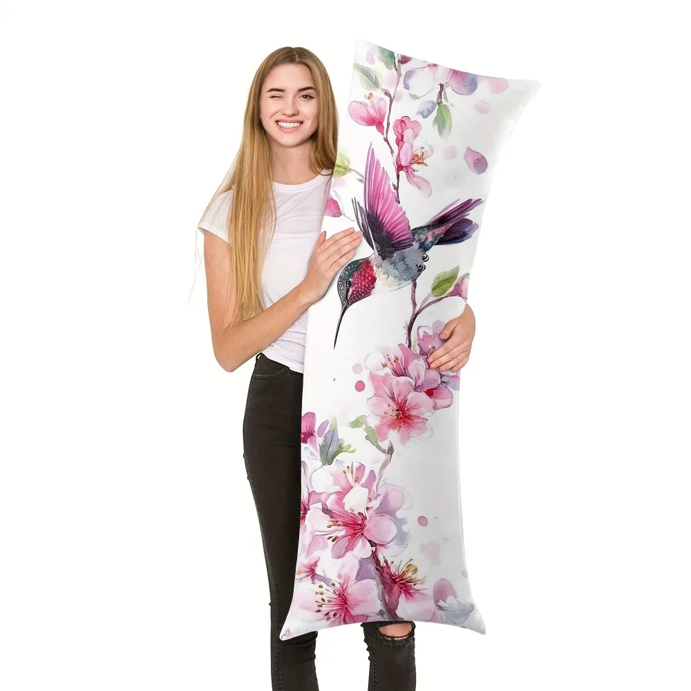 1pc Vivid Canary and Cherry Blossom Floral Long Pillowcase - with Zipper, 100% Polyester Fiber, with Tropical Floral Design, Mac