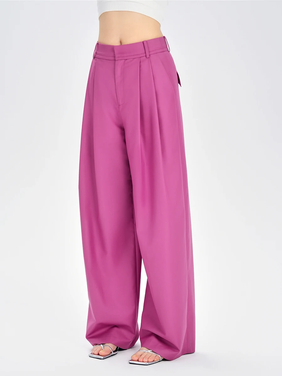 

Розово-фиолетовые широкие брюки с высокой талией, женские, весна-лето, новые, свободные, прямые, повседневные, в пол, QFKQ