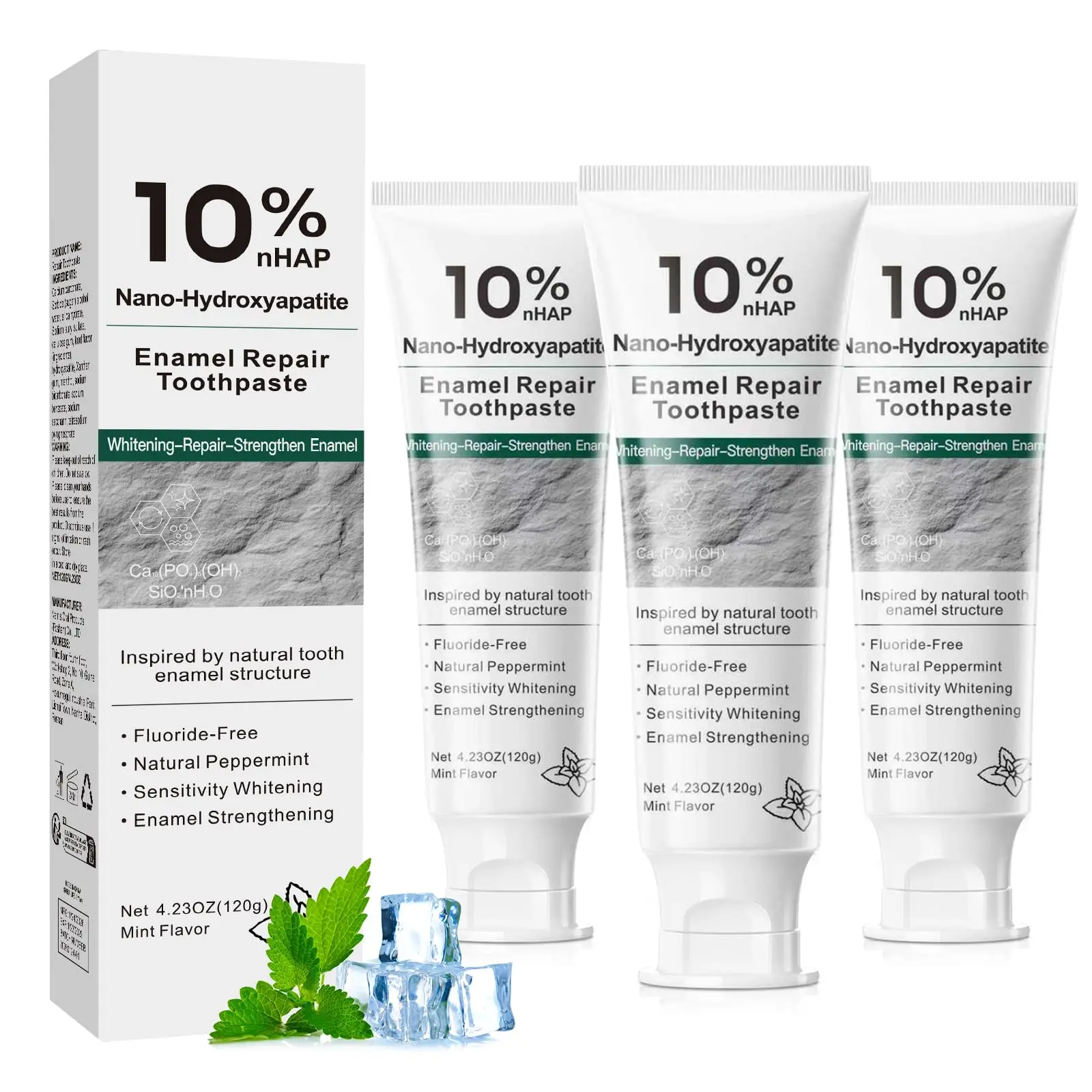 10% Nano Hydroxyapatite Toothpaste, Fluoride Free Toothpaste for Sensitive Teeth, Helps Strengthen Enamel