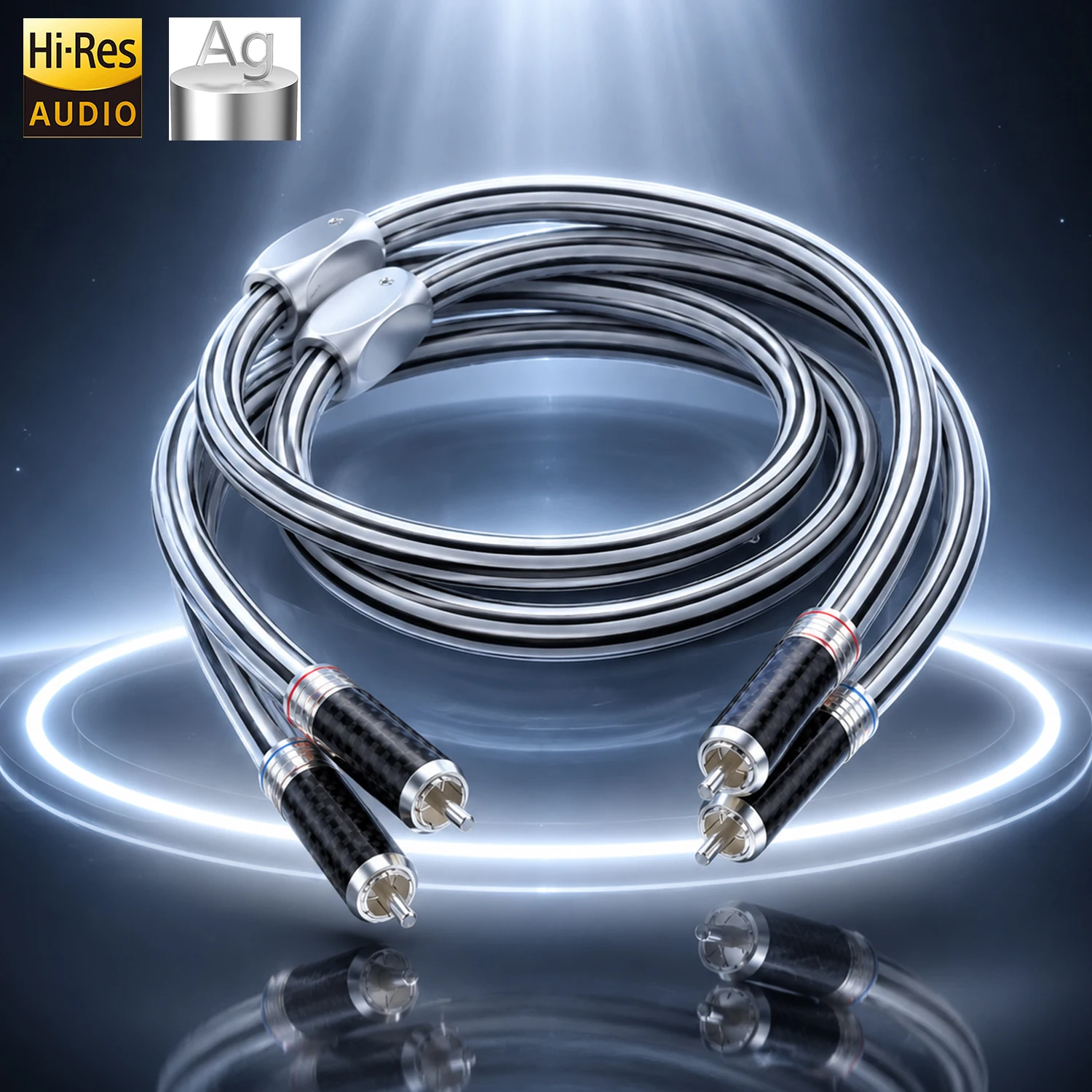 RCA to RCA Audio Cable 99.99 2 Core Flat Pure Silver Signal Cable 11mm Shielded Wire Amplifier CD DIY Interconnect Cable Cord