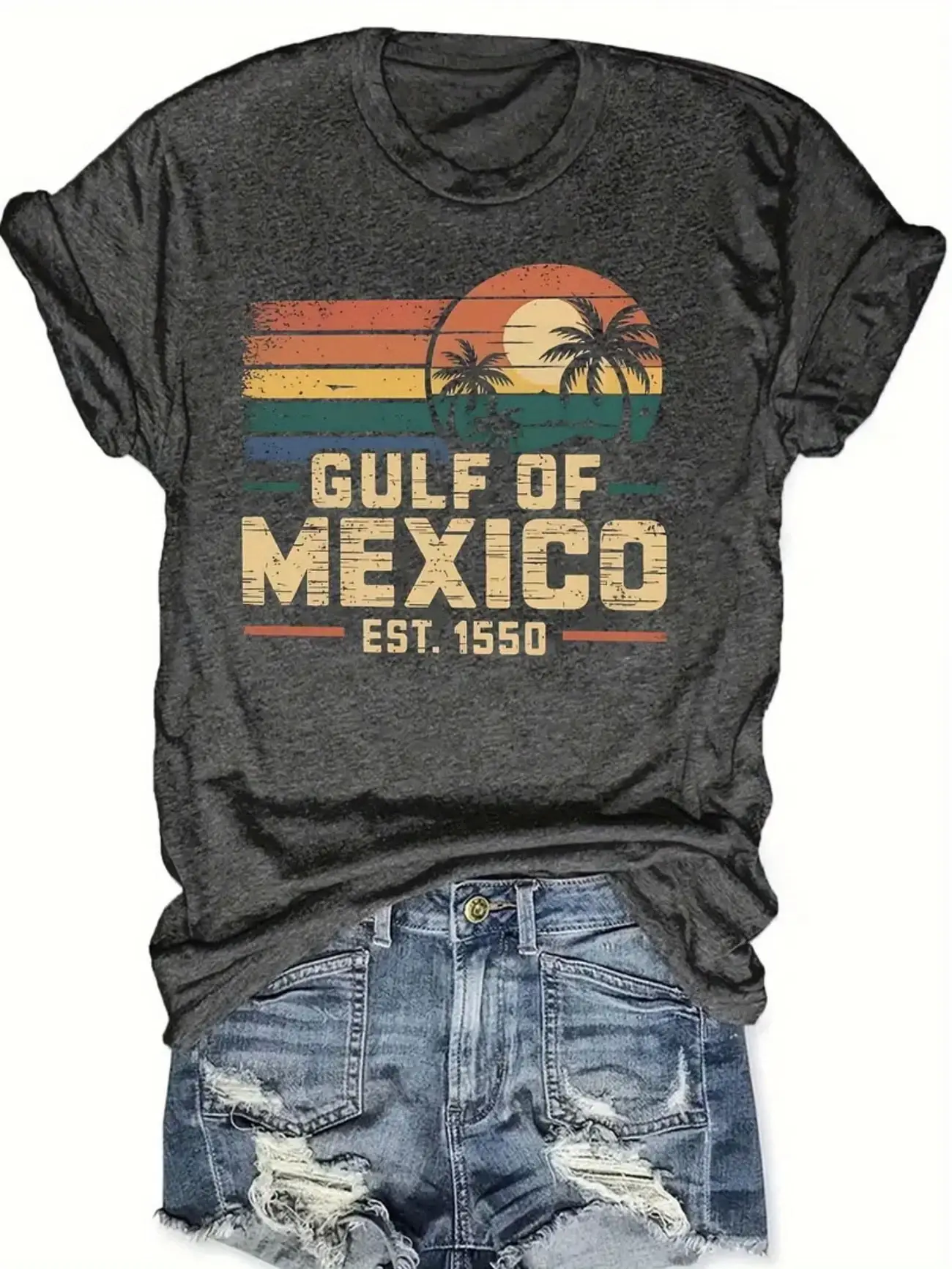 

Plus size women's short sleeve T-shirt Gulf Of Mexico Sunset Palm Trees soft and comfortable fabric summer outfits women's