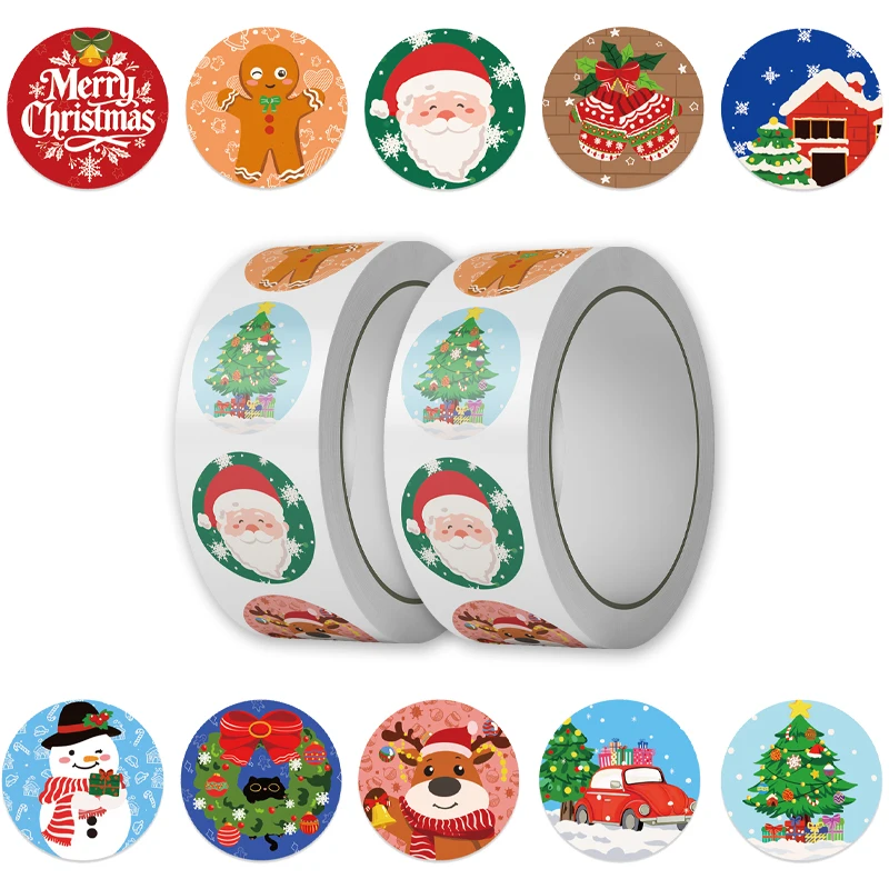 500PCS Festive Christmas Sticker Roll Sealing Gift Boxes Decorating Greeting Cards Envelope Phone Guitar Laptop Stationery Decal