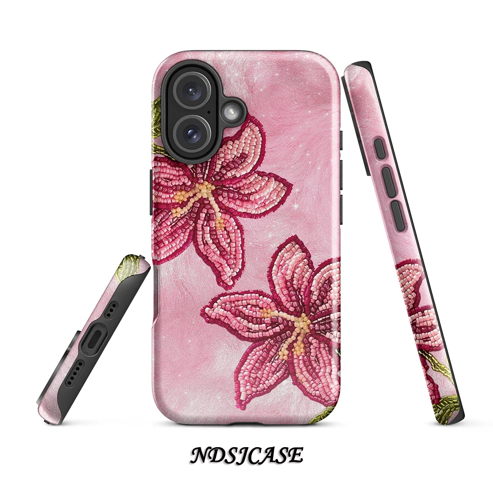 Luxury Pink Blush Orchid Flower Phone Case for iPhone 17 16 15 14 13 12 11 Pro Max Air Plus Luxury Double-layer Back Cover