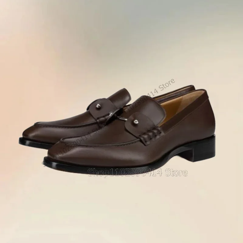 

Brown Metal Decor Sewing Design Men Loafers Fashion Slip On Men Shoes Luxurious Comfort Handmade Party Banquet Men Casual Shoes
