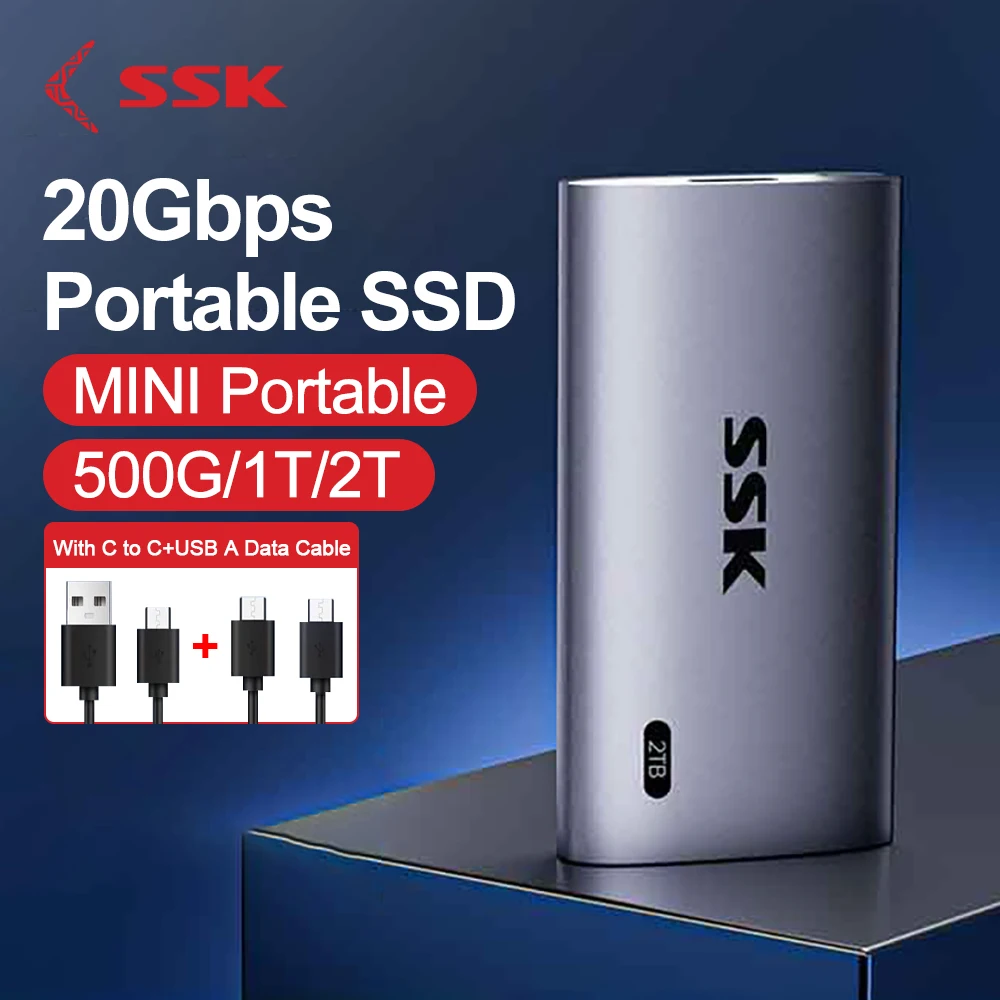 Unidades de estado sólido externas portáteis, disco rígido, SSD para PC, caixa, laptops, USB 3.2, Gen2, Tipo-C, NVMe, 20Gbps, 1TB, 2TB