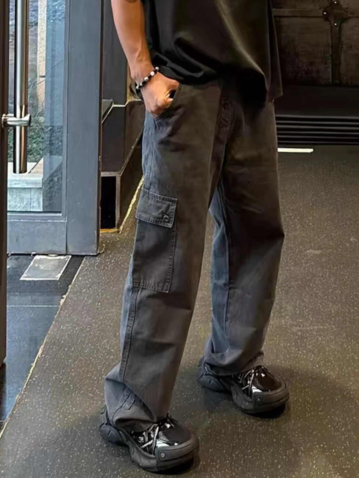 

Retro American Vintage Washed Workwear Paratrooper Pants Men's Loose Commute Straight Jeans Youth Trendy Autumn Season
