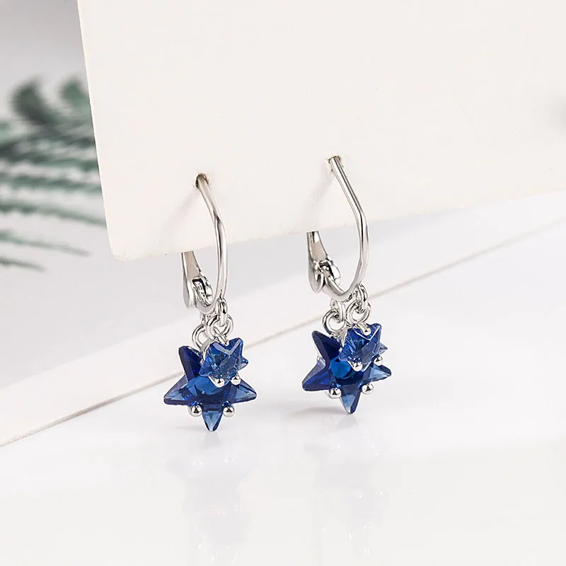 KOFSAC Fashion Blue Stars Hoop Earrings For Women 925 Silver Earring Jewelry Cute Girl Valentine\'s Day Accessories Gifts