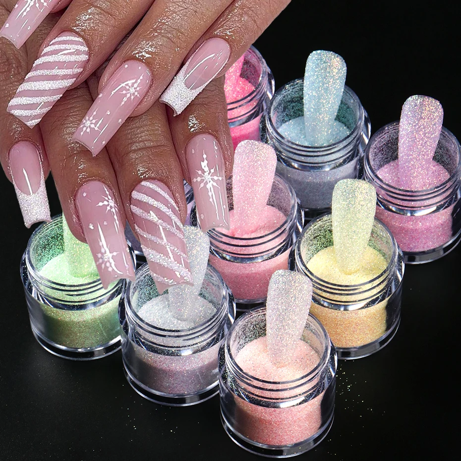 9 cajas de polvo de azúcar brillante para uñas, pigmento iridiscente, arena rosa y azul, purpurina para uñas, decoración brillante para manicura