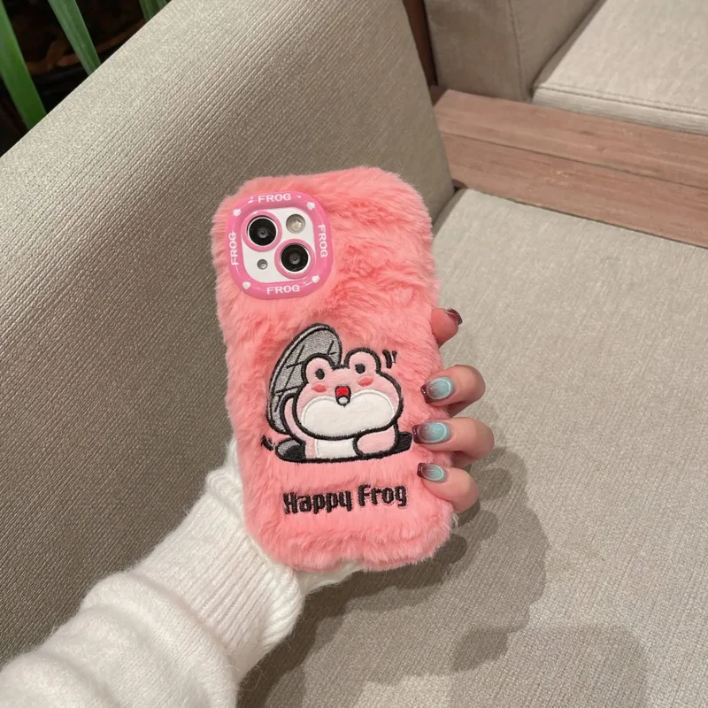 

Cute Embroidered Little Frog Plush Phone Case Suitable foriPhone14ProMax,Shockproof Fashionable Women's Style