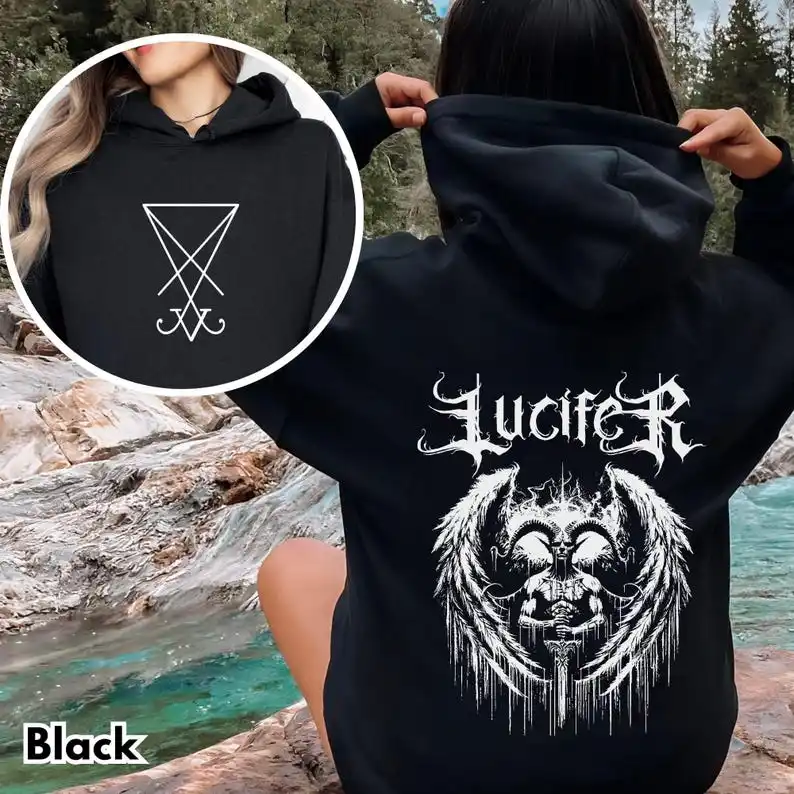 

Lucifer Hoodie, Sigil of Lucifer, Satanic Dark Angel , Occult Clothing, Witchcraft , Black Metal Fashion, Gothic